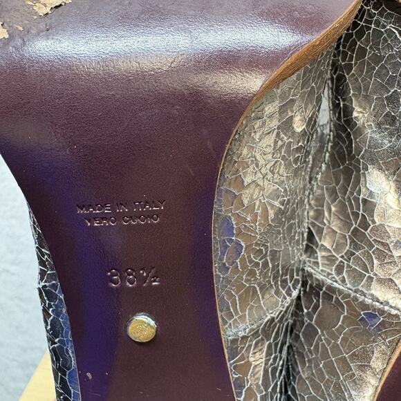 Mulberry Bayswater Peep Toe Cracked Metallic Silver Block Heel Pump EU Size 38.5 - Picture 13 of 16